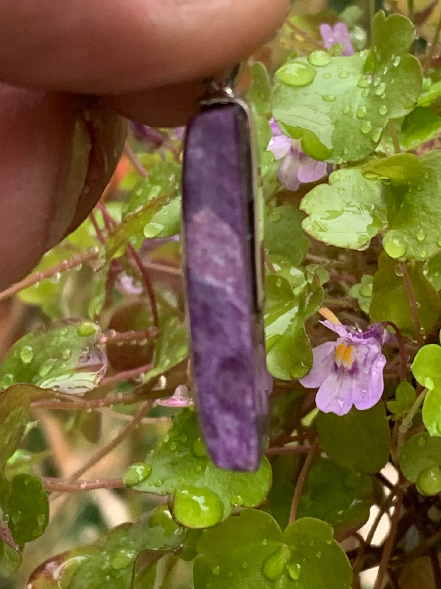 Charoite, magnificent pendant in 925 Silver, 37mm high x 16 wide x 7 thick. Sold with an adjustable black cord!