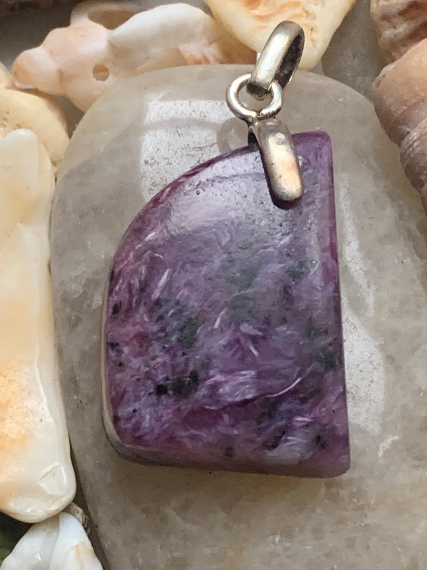 Charoite, magnificent 925 Silver pendant, 35mm high x 18mm wide x 7mm thick. Sold with an adjustable black cord!