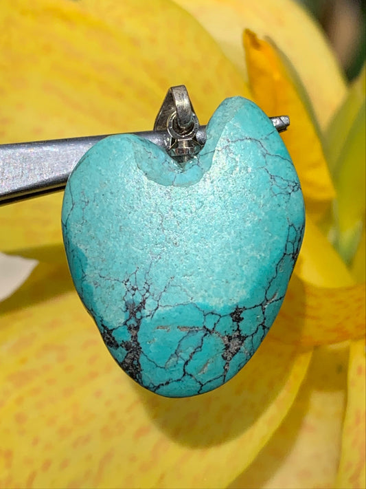 Turquoise de Chine ! Pendentif en Argent 925 de 30mm de hauteur x 20 de largeur x 7 d'épaisseur. Vendu avec cordon réglable de couleur noire !