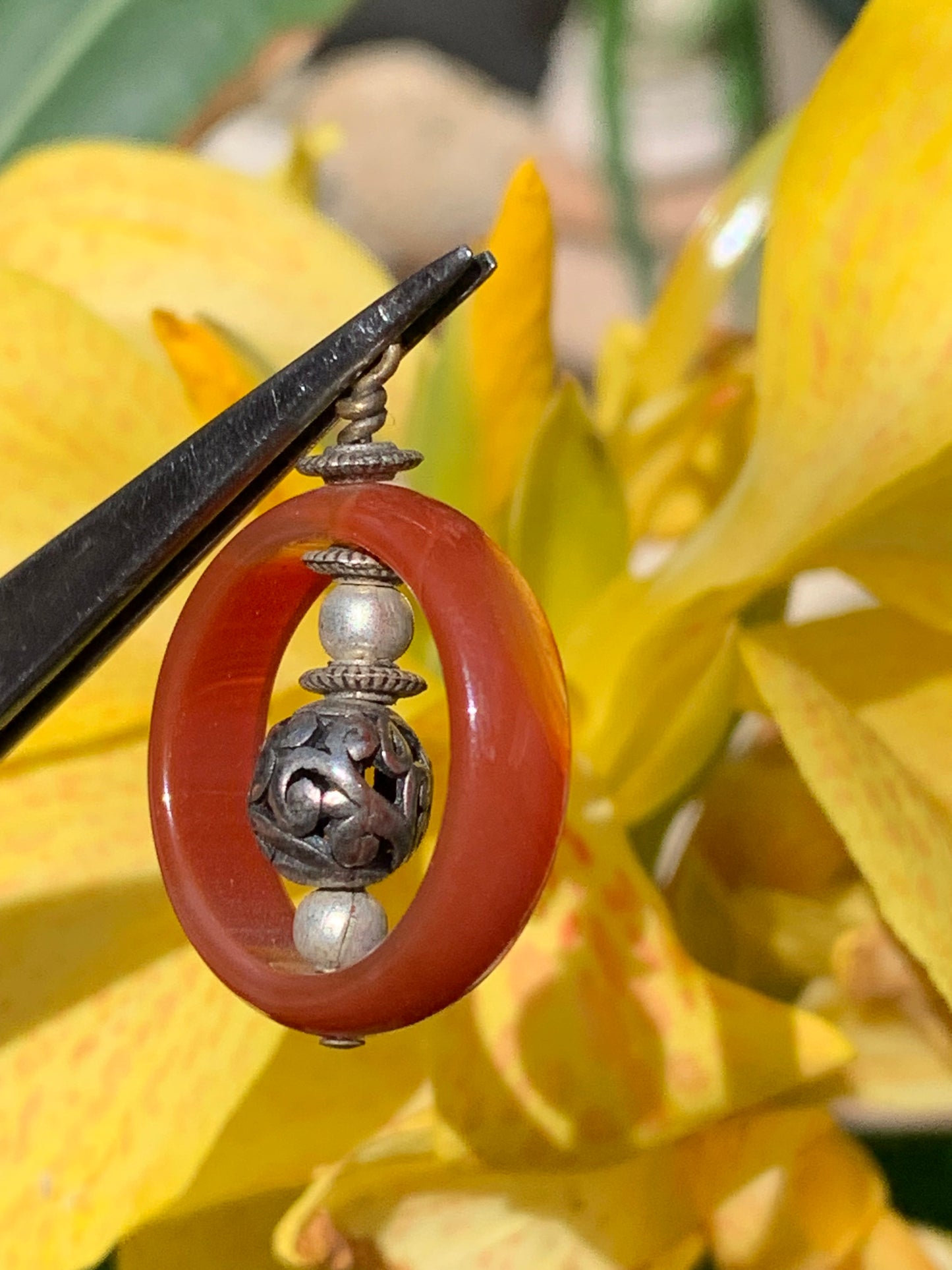 Carnelian pendant made by Gem &amp; Zen, 32mm high x 24mm wide x 8mm thick. Sold with adjustable black cord!