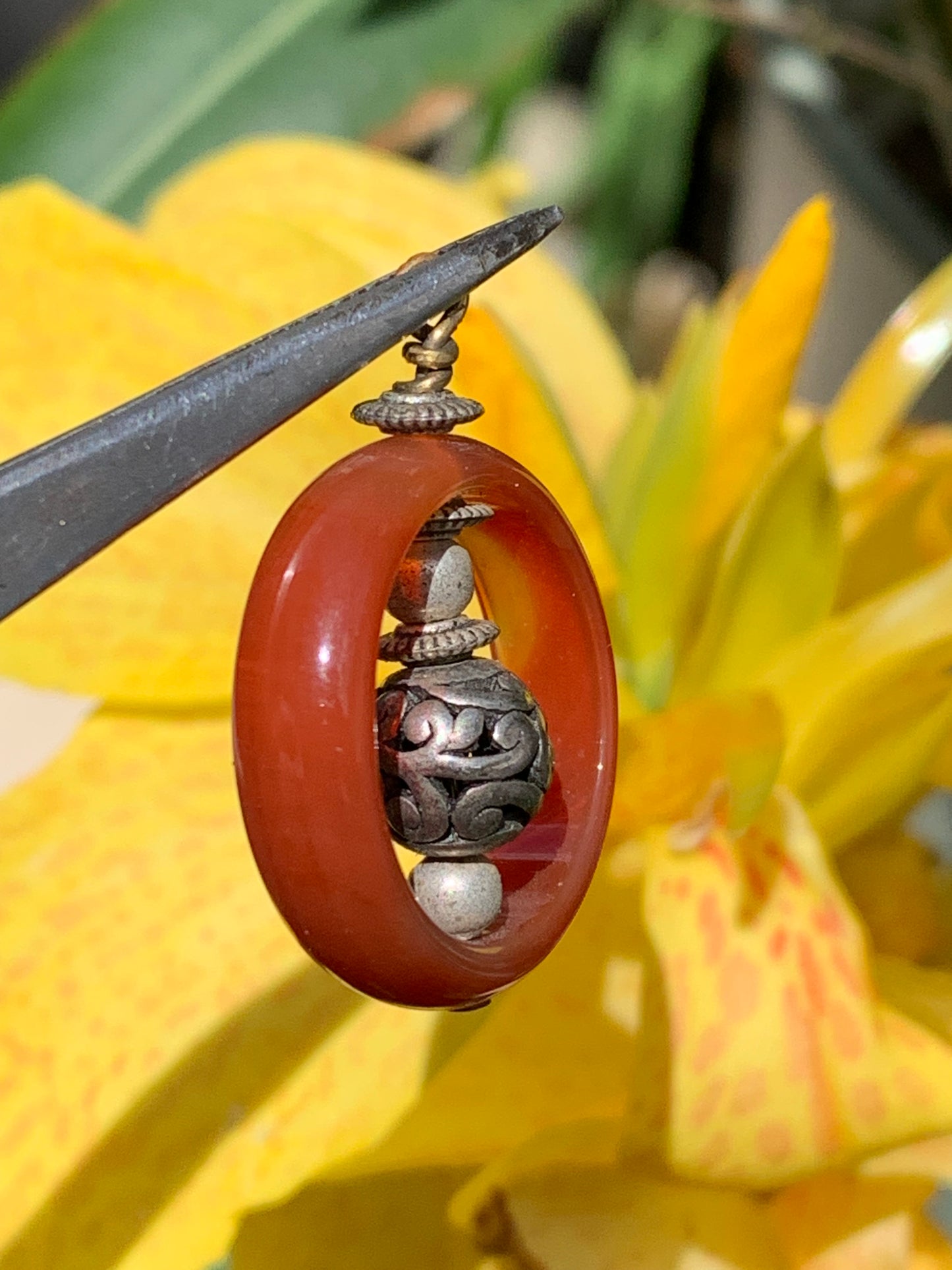 Carnelian pendant made by Gem &amp; Zen, 32mm high x 24mm wide x 8mm thick. Sold with adjustable black cord!