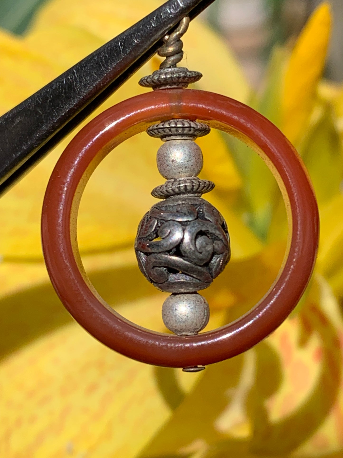 Carnelian pendant made by Gem &amp; Zen, 32mm high x 24mm wide x 8mm thick. Sold with adjustable black cord!