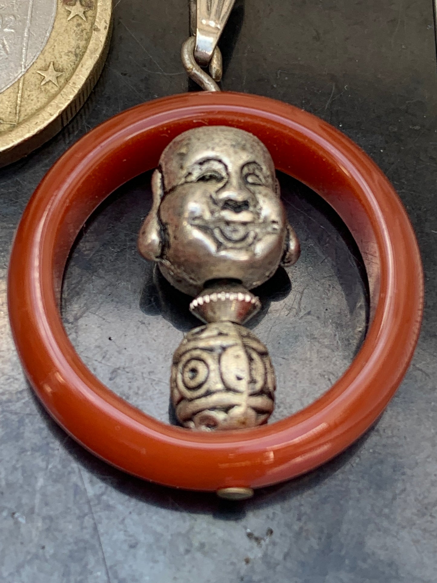 Carnelian pendant made by Gem &amp; Zen, 32mm high x 24mm wide x 8mm thick. Sold with adjustable black cord!
