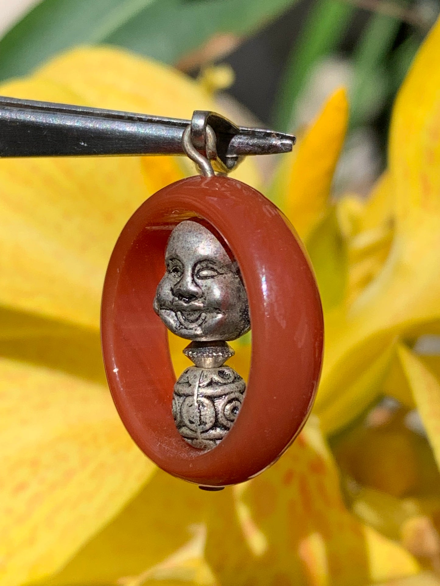 Carnelian pendant made by Gem &amp; Zen, 32mm high x 24mm wide x 8mm thick. Sold with adjustable black cord!