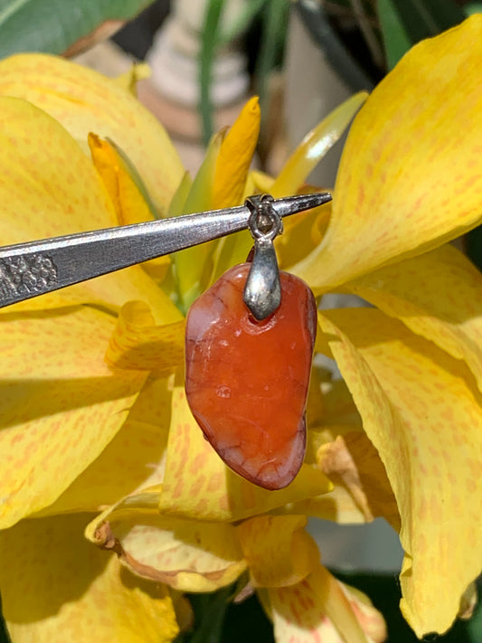 Carnelian pendant made by Gem &amp; Zen, 35mm high x 14mm wide x 10mm thick. Sold with adjustable black cord!