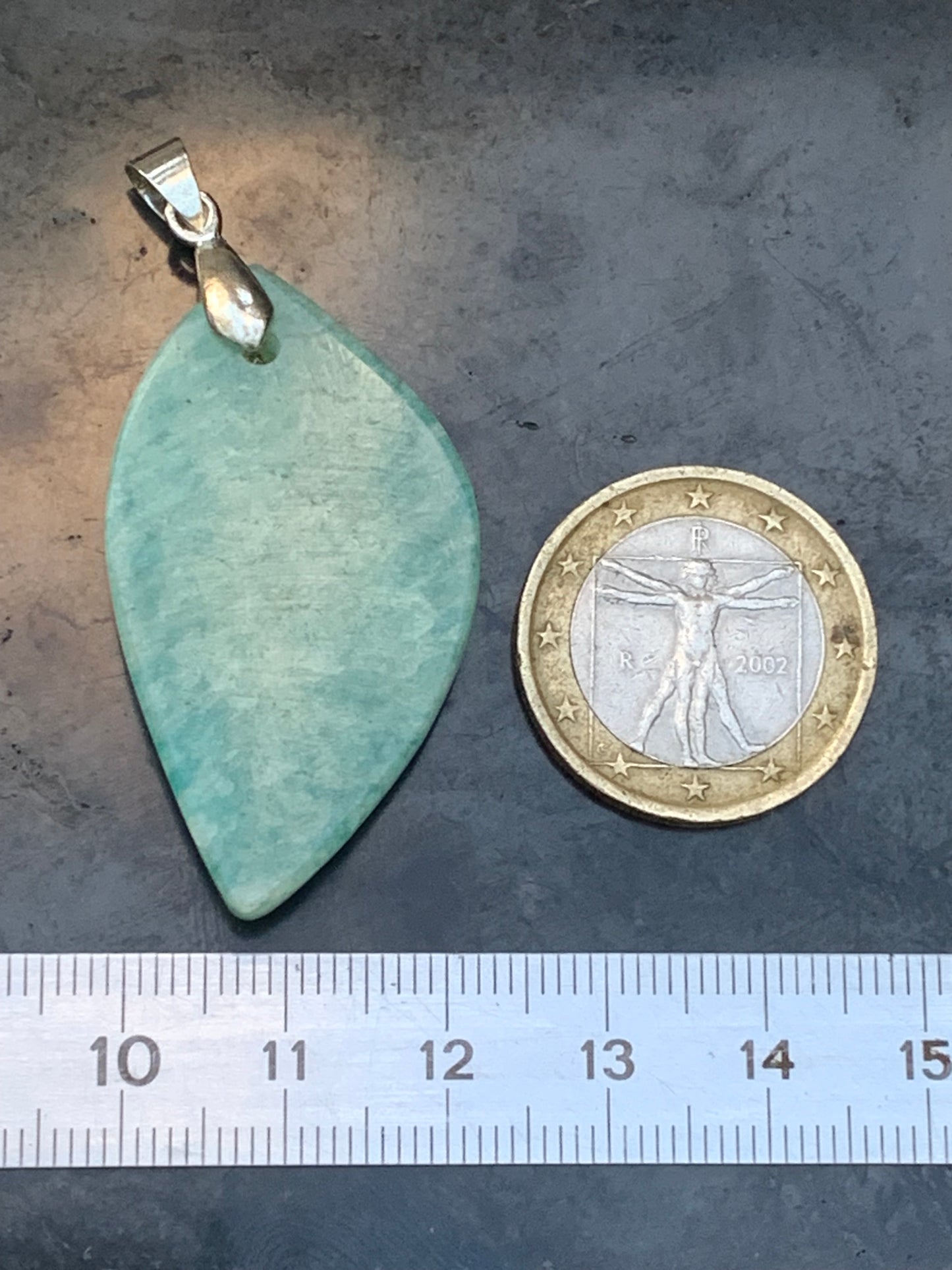 Amazonite, pendant measuring 52mm high x 24mm wide x 8mm thick. Sold with a free adjustable black cord!