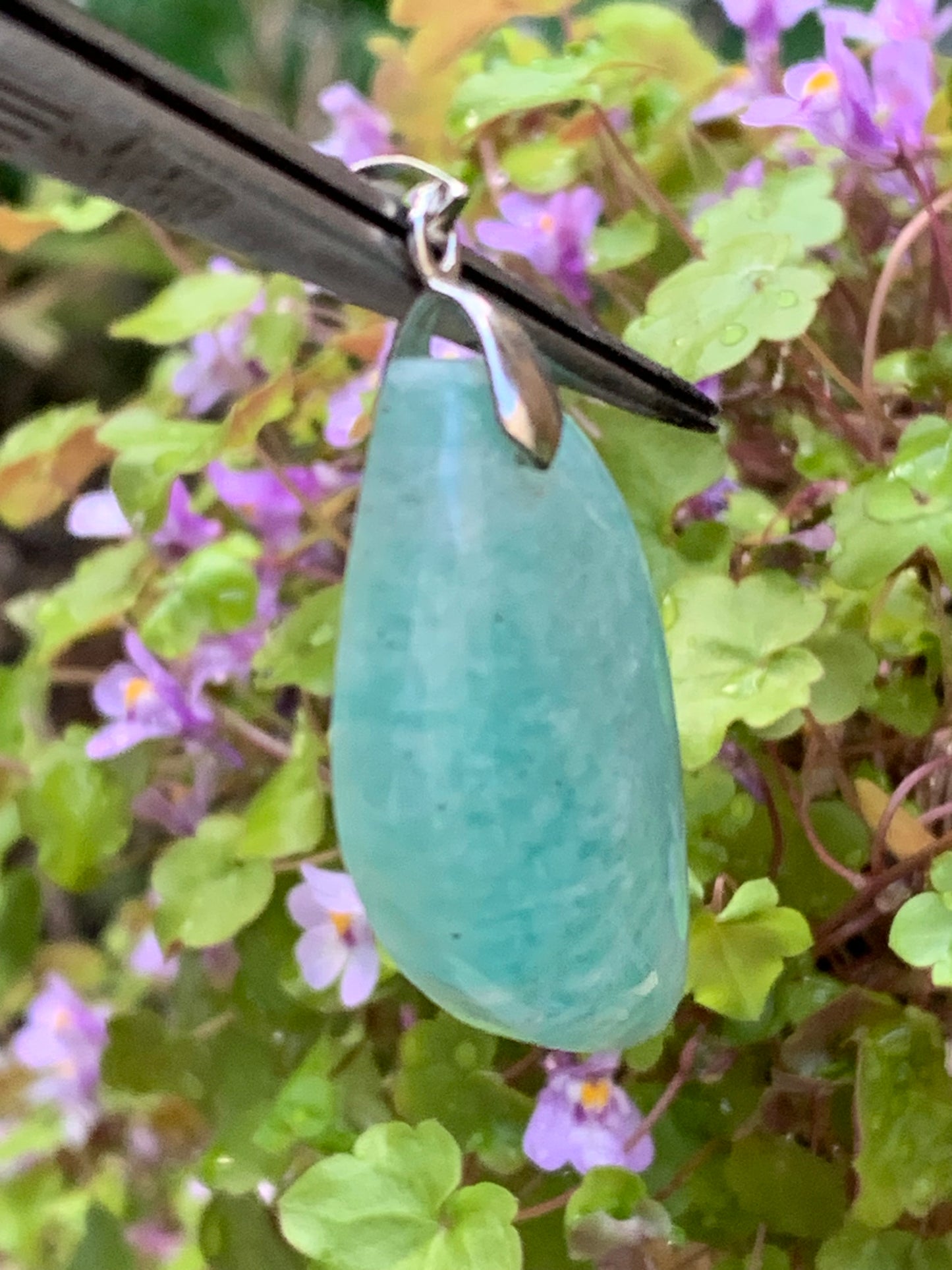 Amazonite, pendant measuring 52mm high x 24mm wide x 8mm thick. Sold with a free adjustable black cord!