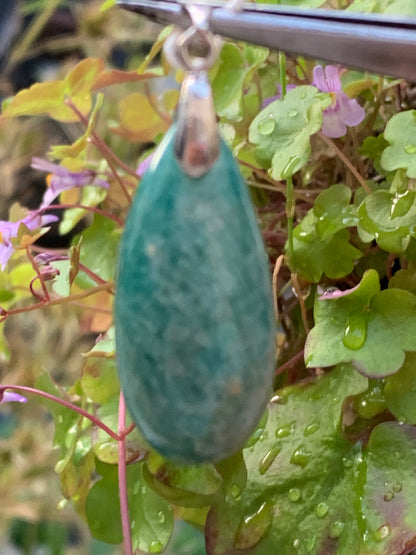 Amazonite, pendant measuring 45mm high x 16mm wide x 16mm thick. Sold with a free adjustable black cord!