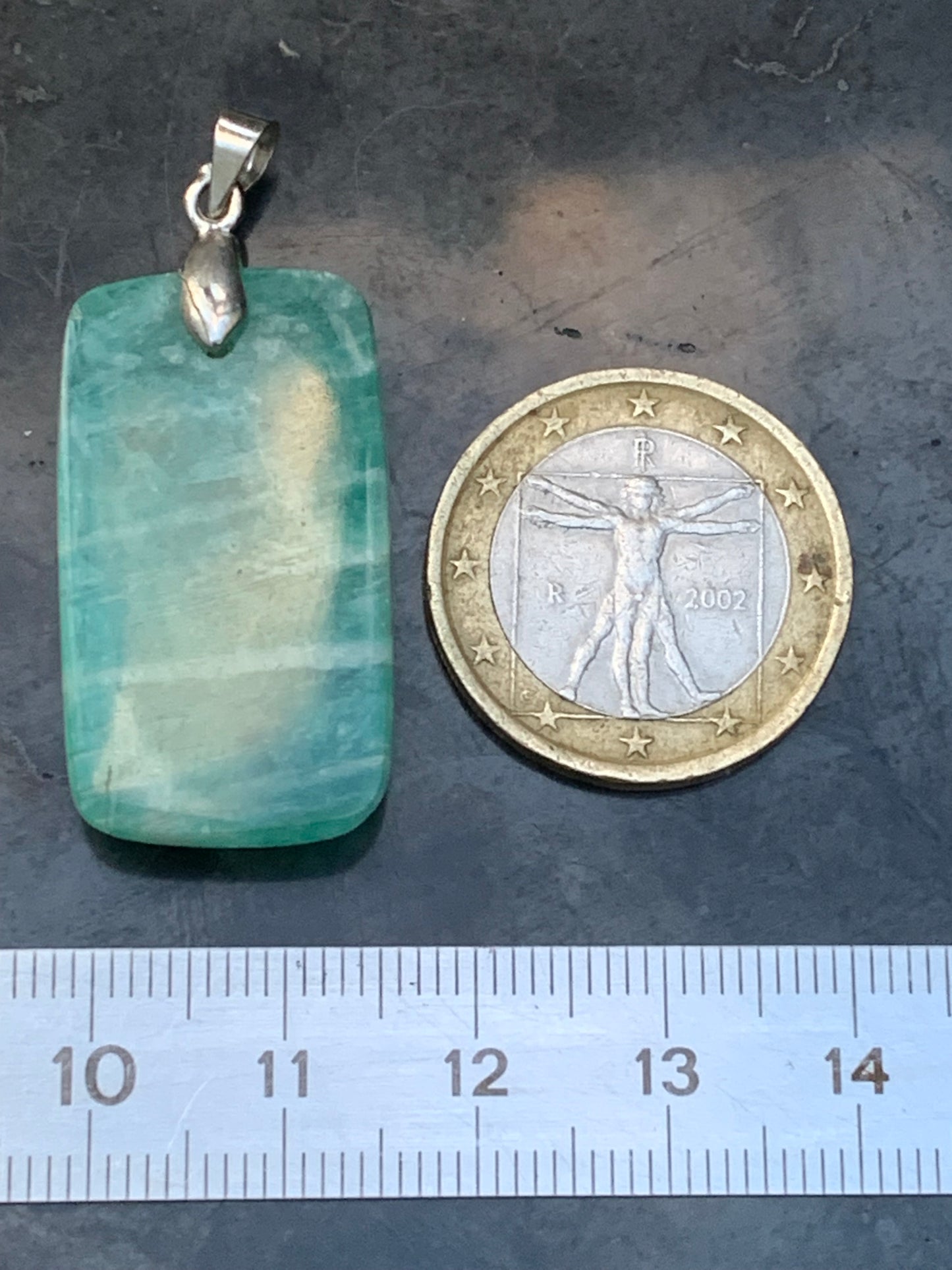 Amazonite, pendant measuring 42mm high x 18mm wide x 8mm thick. Sold with a free adjustable black cord!