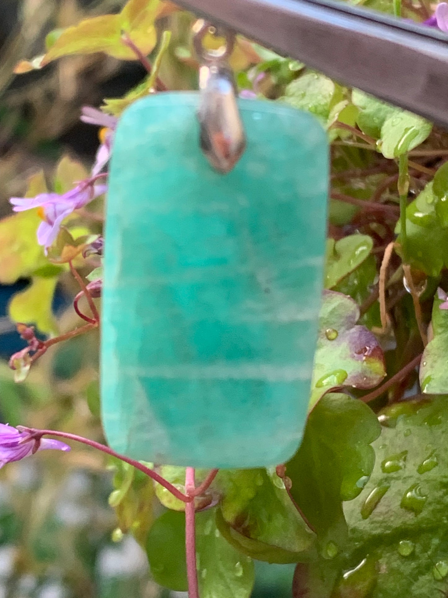 Amazonite, pendant measuring 42mm high x 18mm wide x 8mm thick. Sold with a free adjustable black cord!