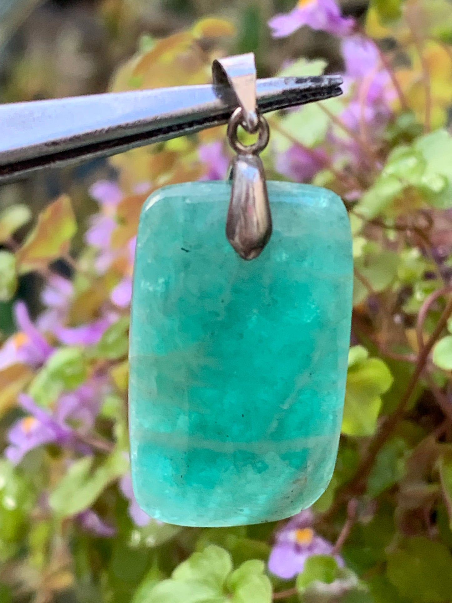 Amazonite, pendant measuring 42mm high x 18mm wide x 8mm thick. Sold with a free adjustable black cord!