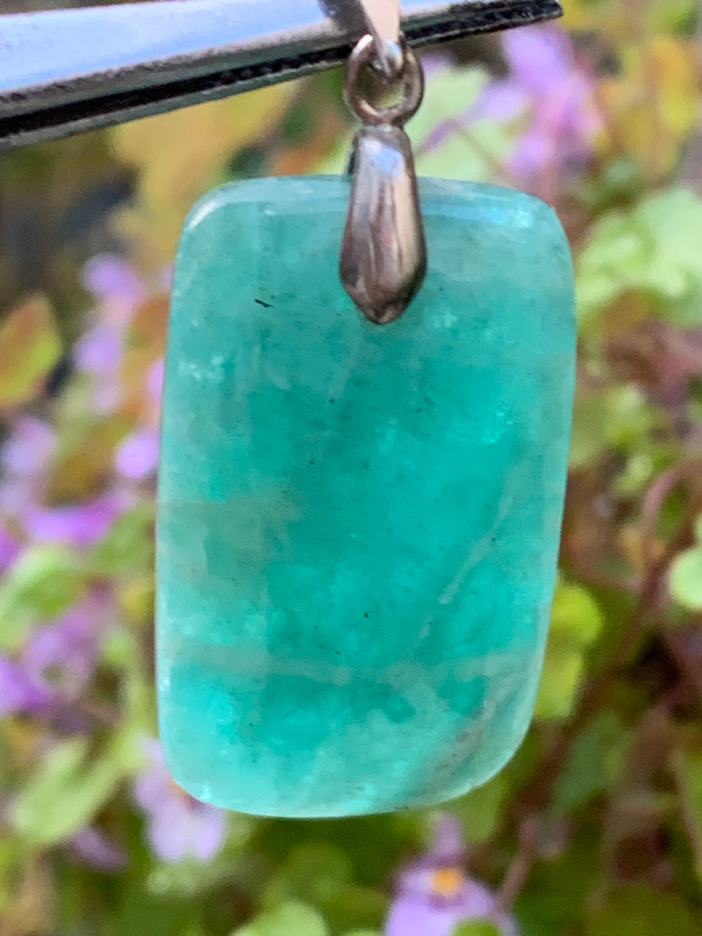 Amazonite, pendant measuring 42mm high x 18mm wide x 8mm thick. Sold with a free adjustable black cord!