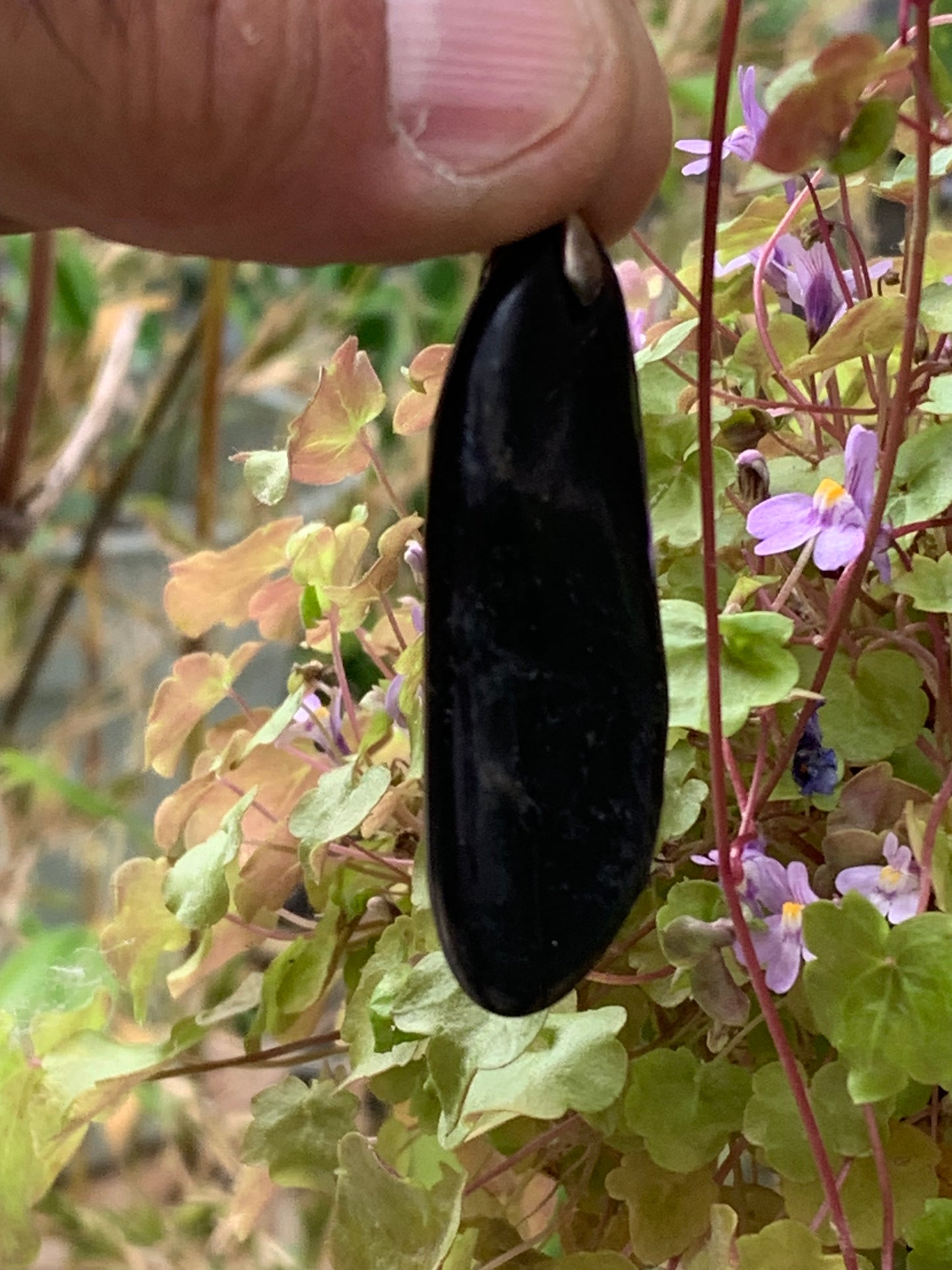 Shungite, pendentif taillé de 58 mm de hauteur x 20 de largeur x 10 d'épaisseur. Vendu avec son cordon réglable de couleur noire offert !