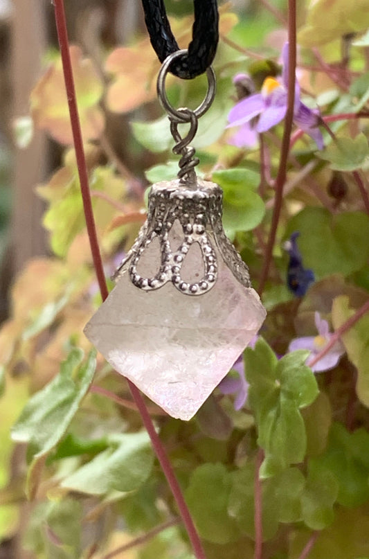 Multicolored Fluorite, 'natural octahedron crystal' type specimen, size 20 millimeters x 15 x 15. Sold with an adjustable black cord!