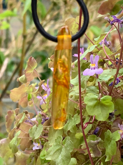 Amber, pendant measuring 40x10x6 millimeters, sold with a sliding (adjustable) black leather cord from 40 to 70 centimeters!