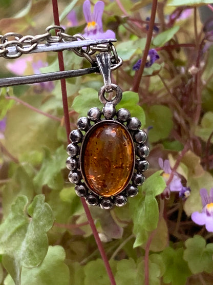 Amber, pendant measuring 25x13x5 millimeters, sold with a 42 centimeter black leather cord!