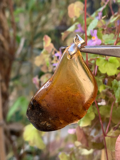 Amber, pendant, polished natural pebble measuring 47x22x10 millimeters, sold with a sliding (adjustable) black leather cord measuring 40 to 70 centimeters!
