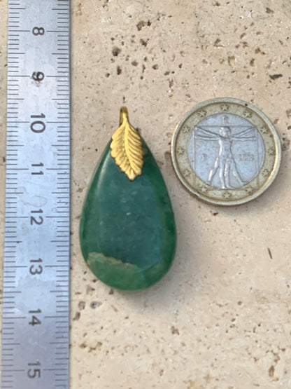 Aventurine/Green Quartz, drop pendant, A to AA quality, approximately 40 x 20 x 8 mm, perfect for jewelry, collecting, lithotherapy...