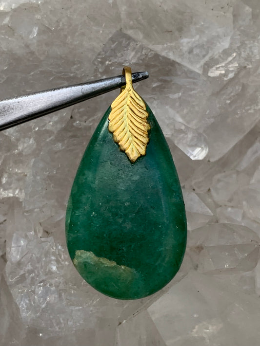 Aventurine/Green Quartz, drop pendant, A to AA quality, approximately 40 x 20 x 8 mm, perfect for jewelry, collecting, lithotherapy...