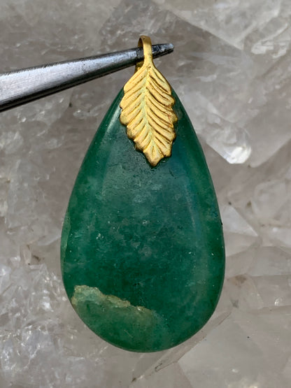 Aventurine/Green Quartz, drop pendant, A to AA quality, approximately 40 x 20 x 8 mm, perfect for jewelry, collecting, lithotherapy...