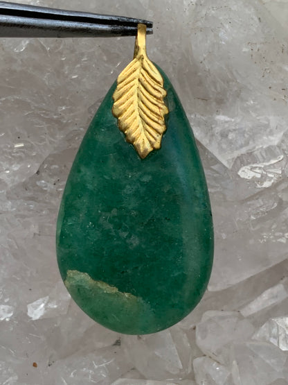 Aventurine/Green Quartz, drop pendant, A to AA quality, approximately 40 x 20 x 8 mm, perfect for jewelry, collecting, lithotherapy...