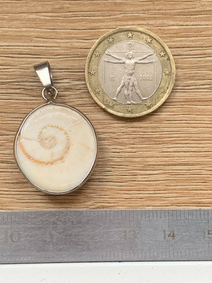 Oeil de Sainte-Lucie, sertis en laiton argenté de 32 mm de hauteur x 21 de largeur x 7 d'ép. Vendu avec cordon noir réglable offert !