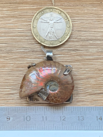 Ammonite nacré, joli pendentif avec structure en Argent 025 rhodié. Taille de 31 millimètres x 30 x 12. Vendu avec ou sans cordon noir et réglable de 60 cm !