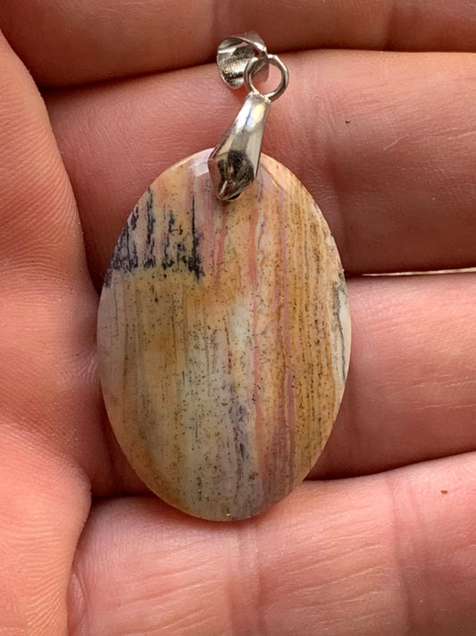 Bois fossilisé/ pétrifié, pendentif en cabochon de 48x25x6 millimètres, vendu avec cordon coulissant (réglable) marron de 40 à 70 centimètres !