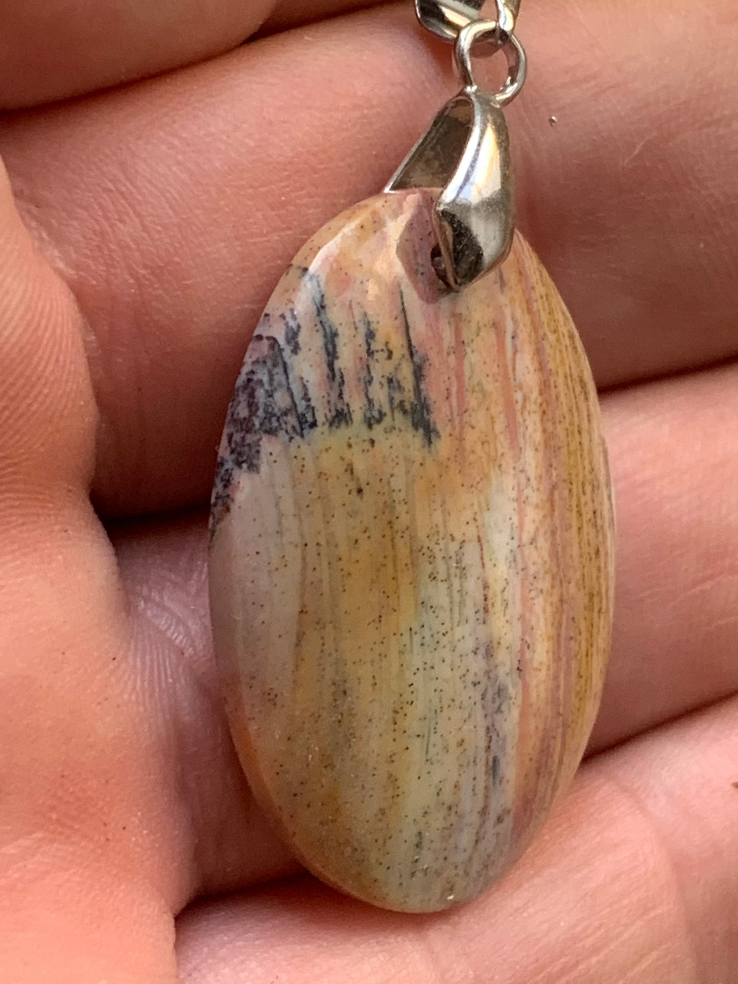 Bois fossilisé/ pétrifié, pendentif en cabochon de 48x25x6 millimètres, vendu avec cordon coulissant (réglable) marron de 40 à 70 centimètres !