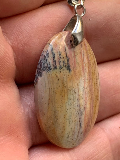 Bois fossilisé/ pétrifié, pendentif en cabochon de 48x25x6 millimètres, vendu avec cordon coulissant (réglable) marron de 40 à 70 centimètres !