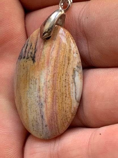 Bois fossilisé/ pétrifié, pendentif en cabochon de 48x25x6 millimètres, vendu avec cordon coulissant (réglable) marron de 40 à 70 centimètres !