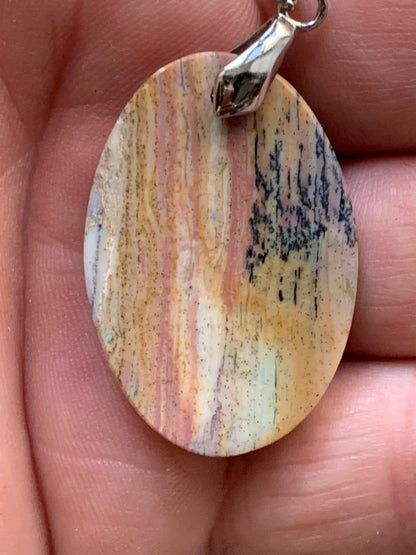 Bois fossilisé/ pétrifié, pendentif en cabochon de 48x25x6 millimètres, vendu avec cordon coulissant (réglable) marron de 40 à 70 centimètres !