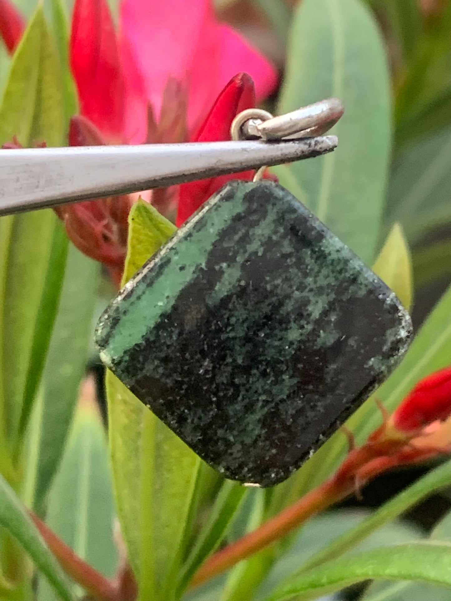 Zoisite pendant mounted by G &amp; Z, 37 mm high x 25 x 5. Sold with an adjustable black cord!