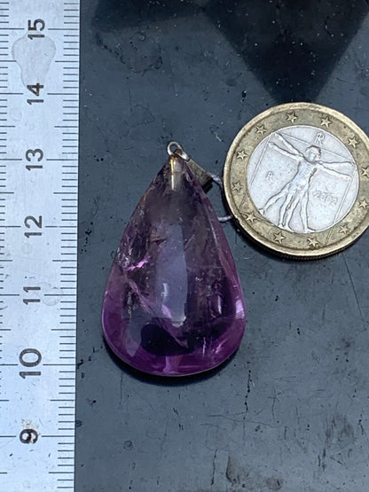 Amethyst, 'drop' pendant, 40mm high x 20mm wide x 10mm thick. Sold with a free adjustable black cord!