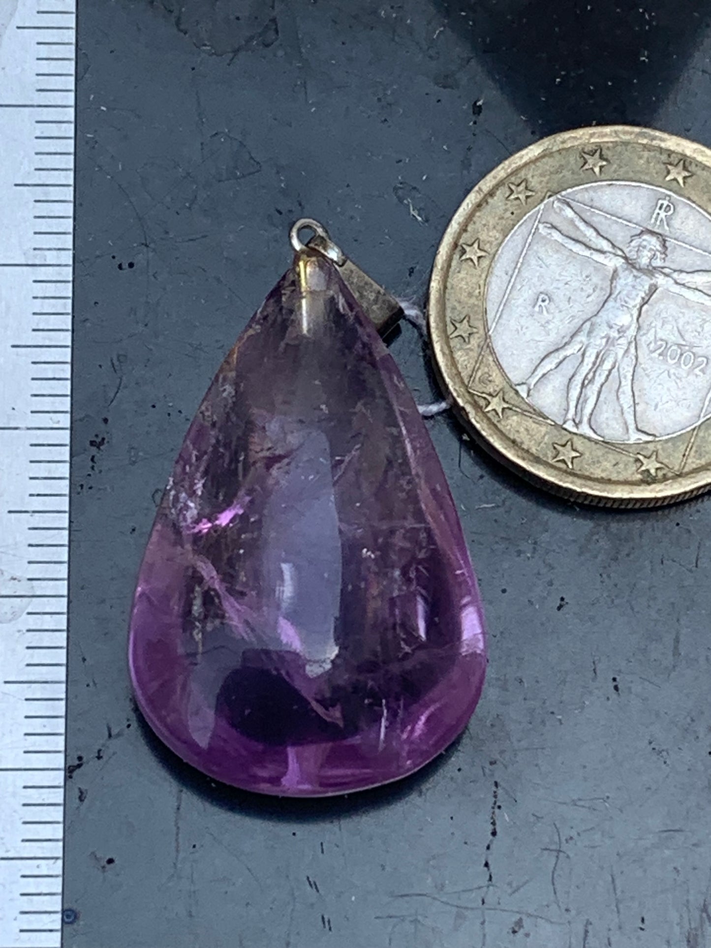 Amethyst, 'drop' pendant, 40mm high x 20mm wide x 10mm thick. Sold with a free adjustable black cord!