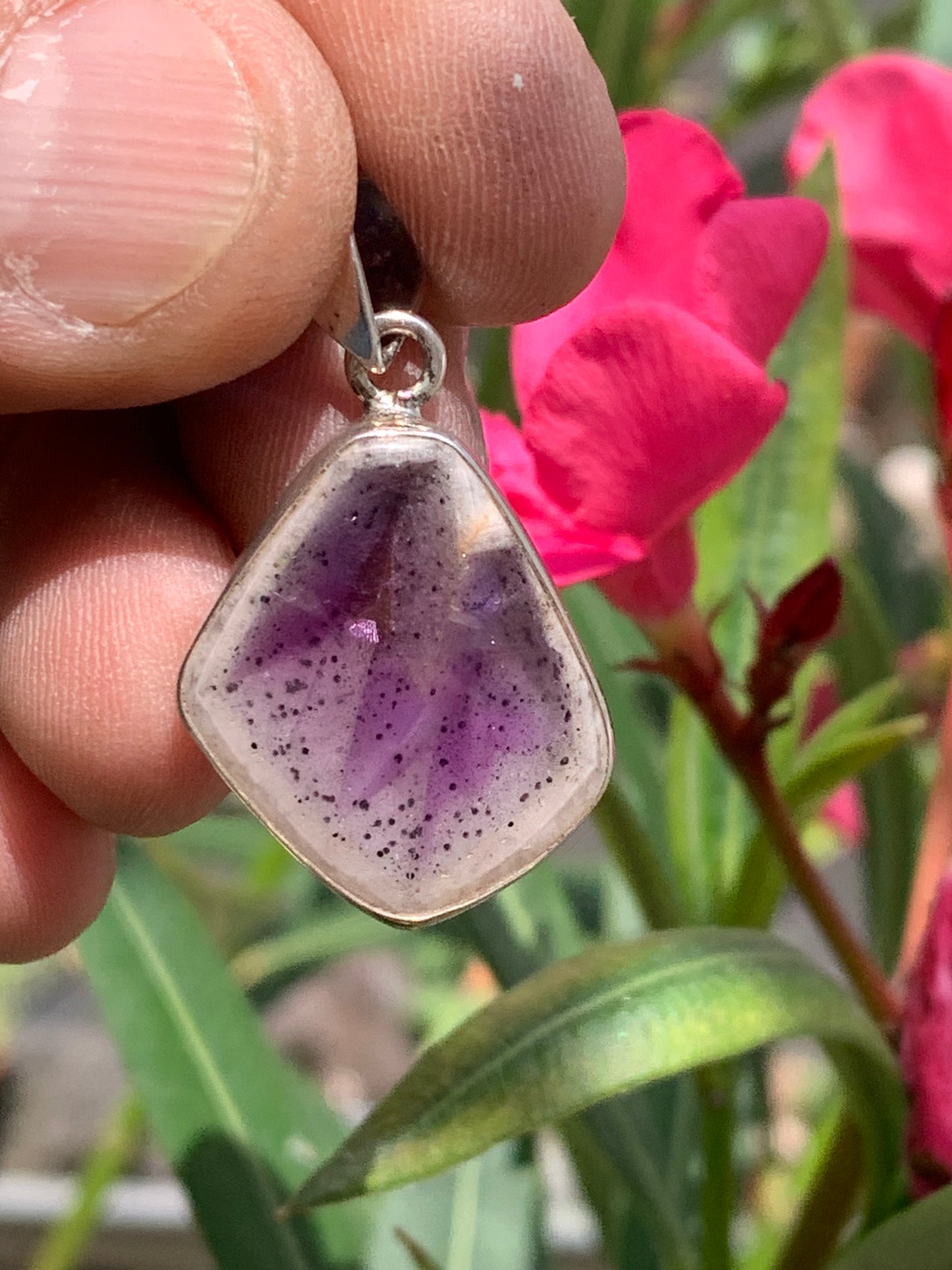 Amethyst 'super 7/ super seven', Silver pendant 37mm high x 22mm wide x 6mm thick. Sold with a free adjustable black cord!