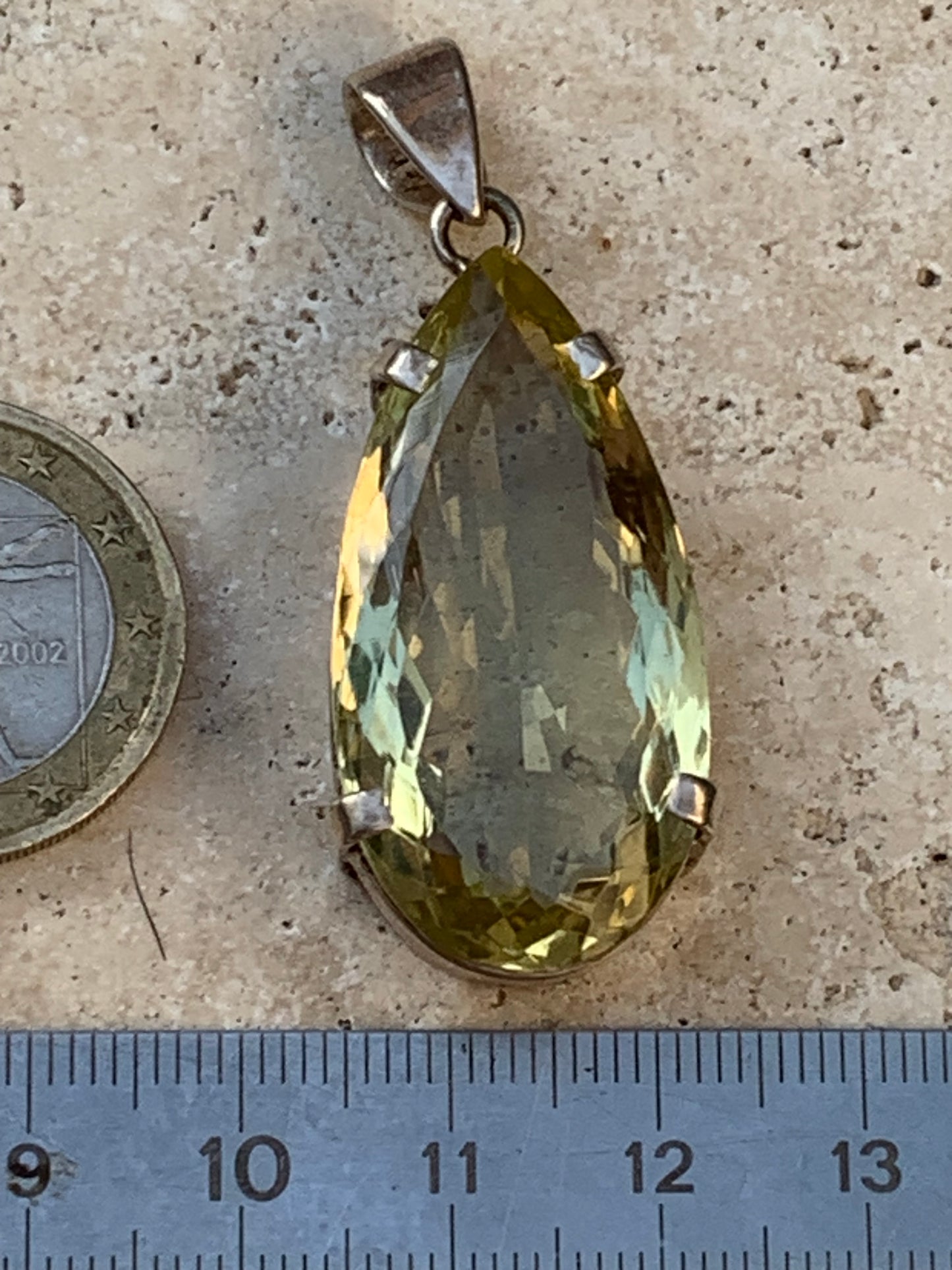 Citrine, Silver pendant, 47mm high x 20mm wide x 12mm thick. Sold with adjustable cord!