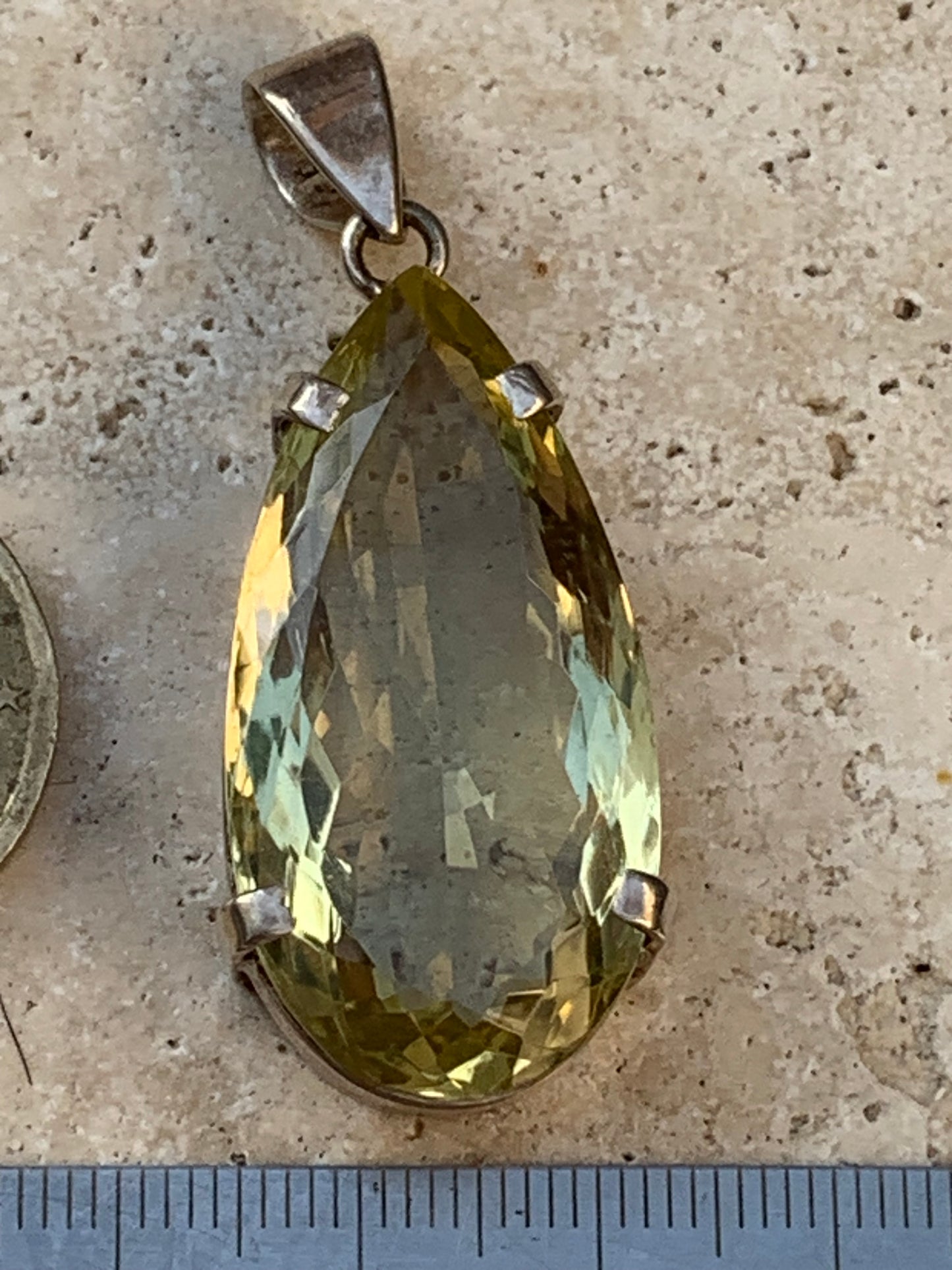 Citrine, Silver pendant, 47mm high x 20mm wide x 12mm thick. Sold with adjustable cord!