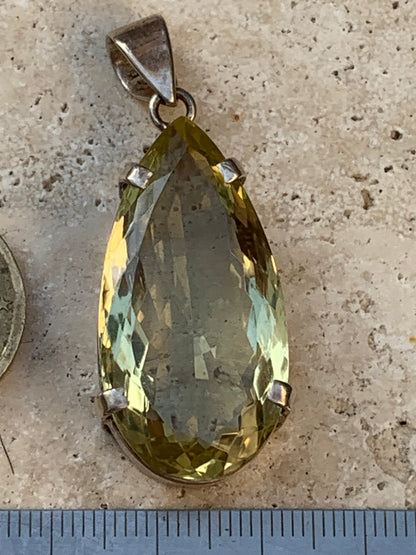 Citrine, Silver pendant, 47mm high x 20mm wide x 12mm thick. Sold with adjustable cord!