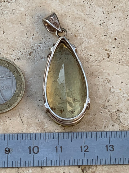 Citrine, Silver pendant, 47mm high x 20mm wide x 12mm thick. Sold with adjustable cord!