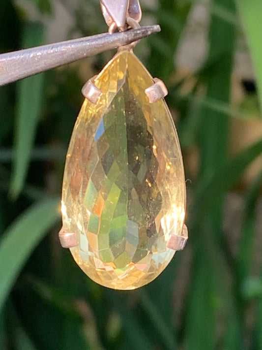 Citrine, Silver pendant, 47mm high x 20mm wide x 12mm thick. Sold with adjustable cord!