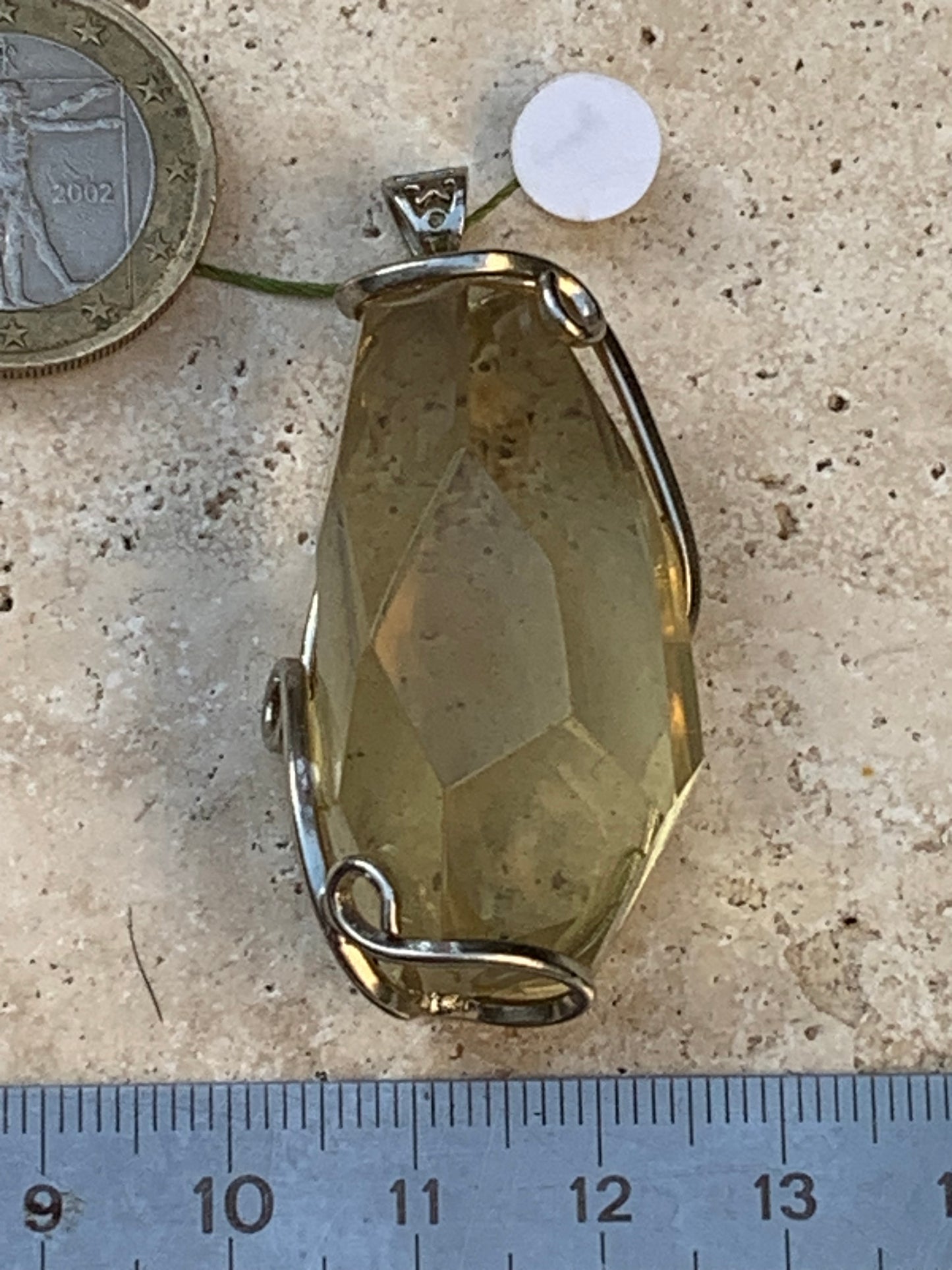 Lemon rock crystal/ Lemon quartz, silver-plated brass pendant, 50mm high x 22 x 18. Sold with adjustable cord!