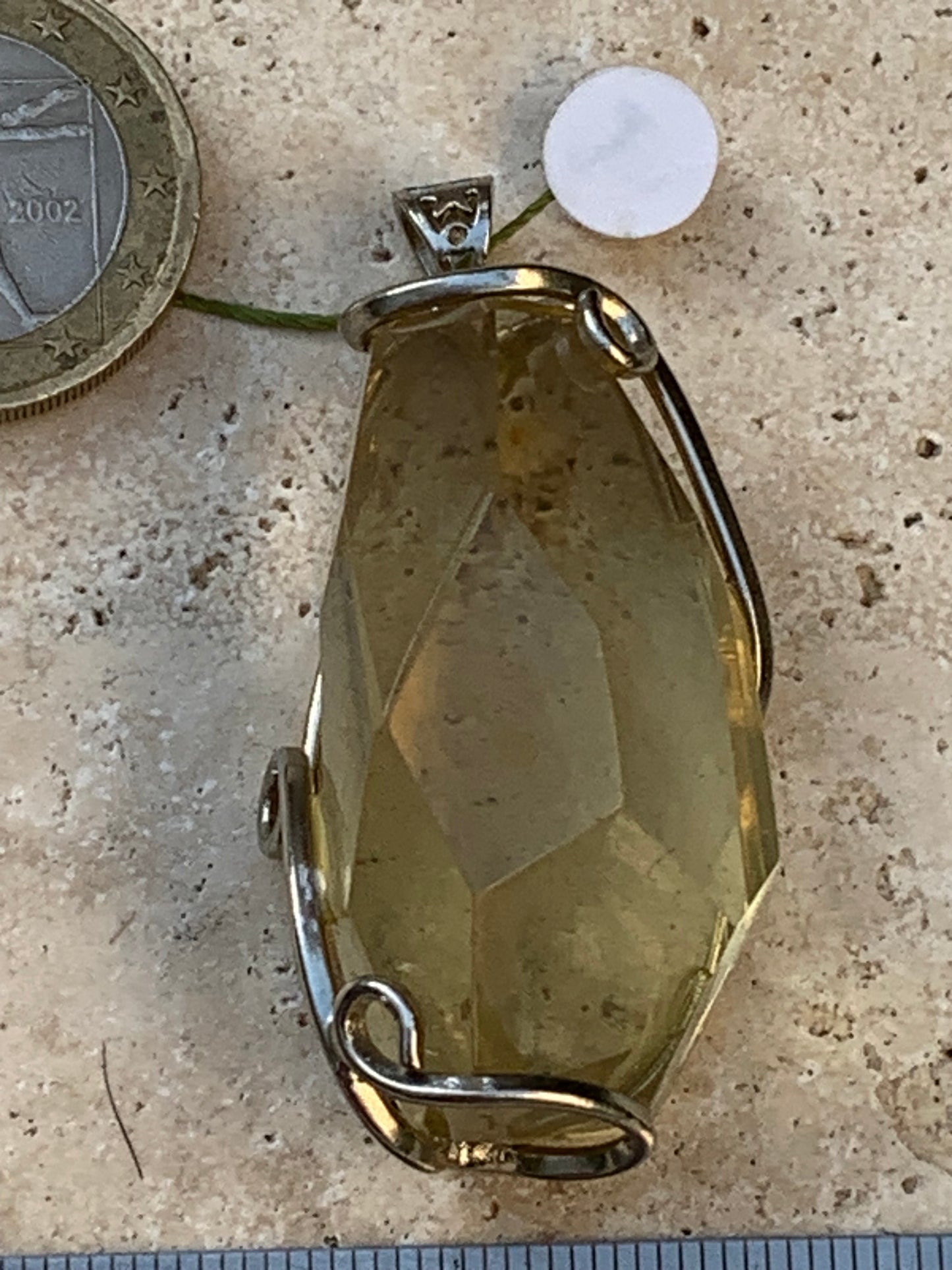 Lemon rock crystal/ Lemon quartz, silver-plated brass pendant, 50mm high x 22 x 18. Sold with adjustable cord!