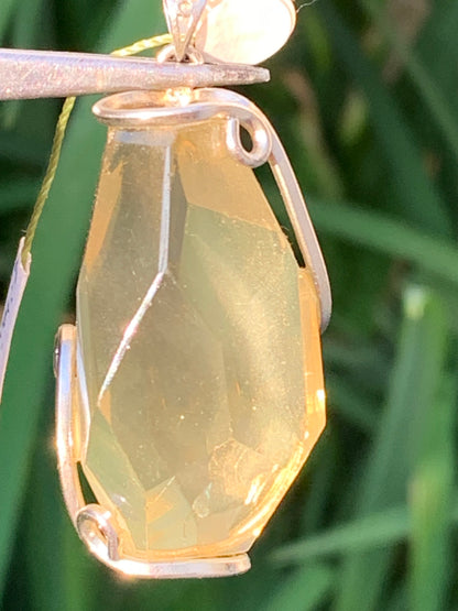 Lemon rock crystal/ Lemon quartz, silver-plated brass pendant, 50mm high x 22 x 18. Sold with adjustable cord!