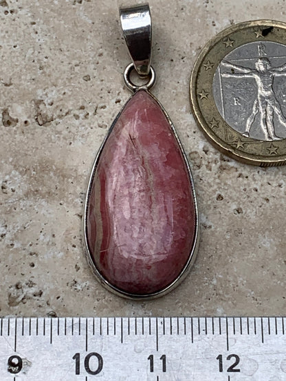 Rhodochrosite! 44mm x17mm x7mm Silver Pendant made by Gem &amp; Zen. Sold with an adjustable black cord!
