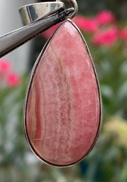 Rhodochrosite! 44mm x17mm x7mm Silver Pendant made by Gem &amp; Zen. Sold with an adjustable black cord!