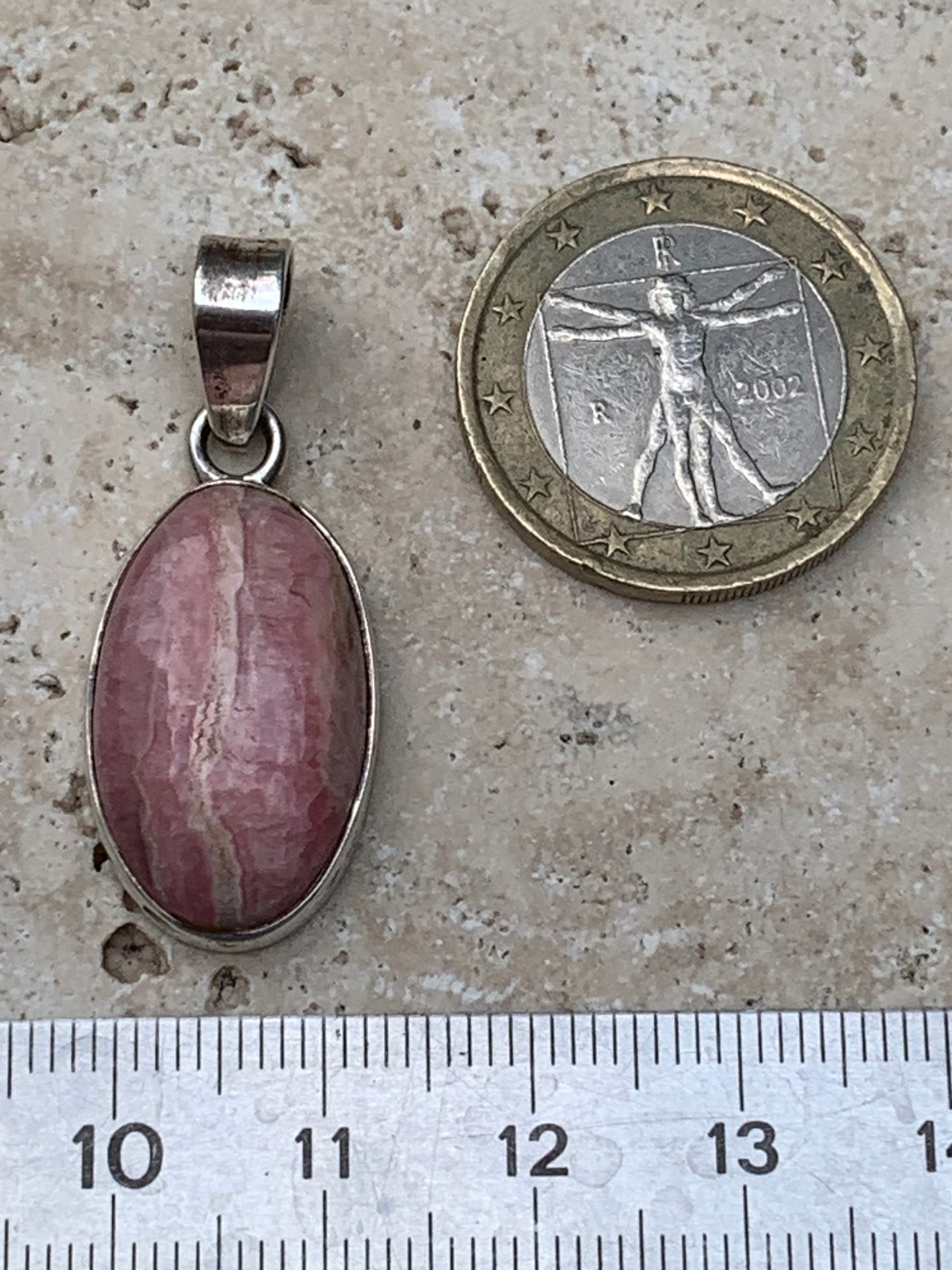 Rhodochrosite! 35mm x15 x7mm Silver Pendant made by Gem &amp; Zen. Sold with an adjustable black cord!