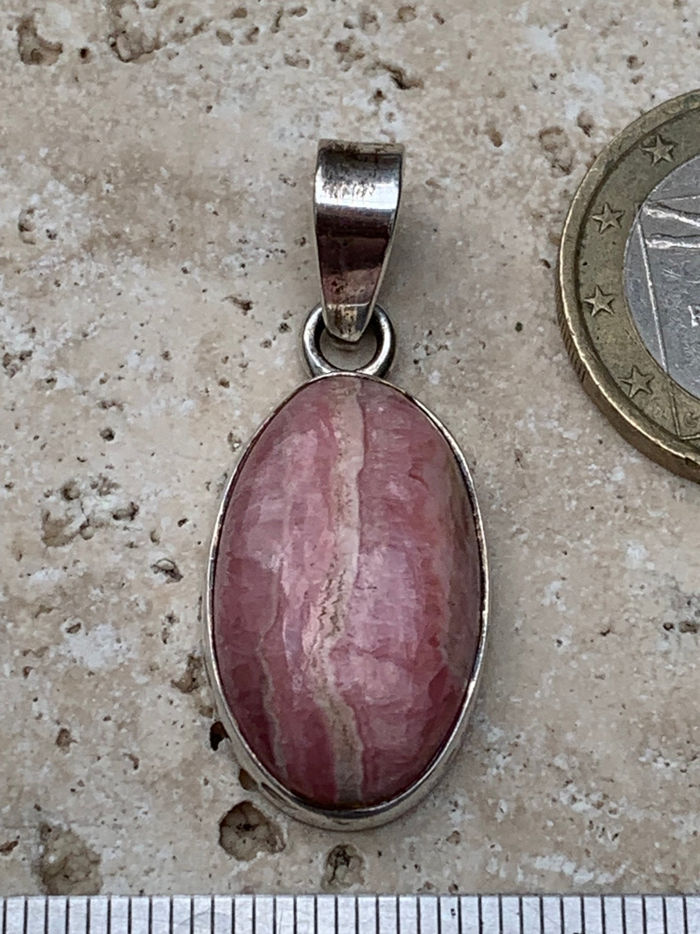 Rhodochrosite! 35mm x15 x7mm Silver Pendant made by Gem &amp; Zen. Sold with an adjustable black cord!