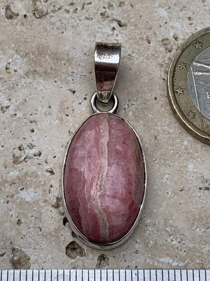 Rhodochrosite! 35mm x15 x7mm Silver Pendant made by Gem &amp; Zen. Sold with an adjustable black cord!