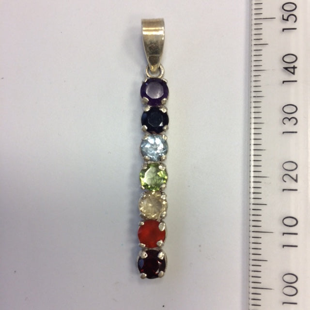 '7 chakras' pendant in 0.925 silver, gem-quality stones, set with 55 millimeters in height x 5 x 4 millimeters. Superb piece, perfect!